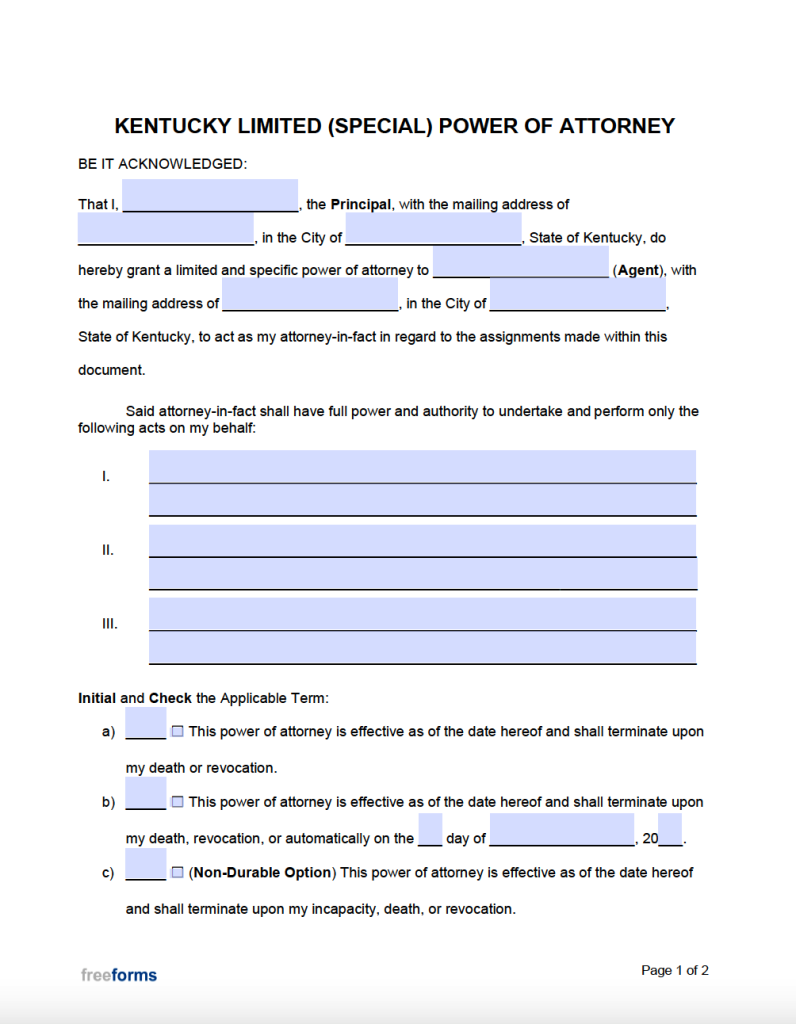 Free Printable Ky Limited Power Of Attorney Form Printable Forms Free Online 3840