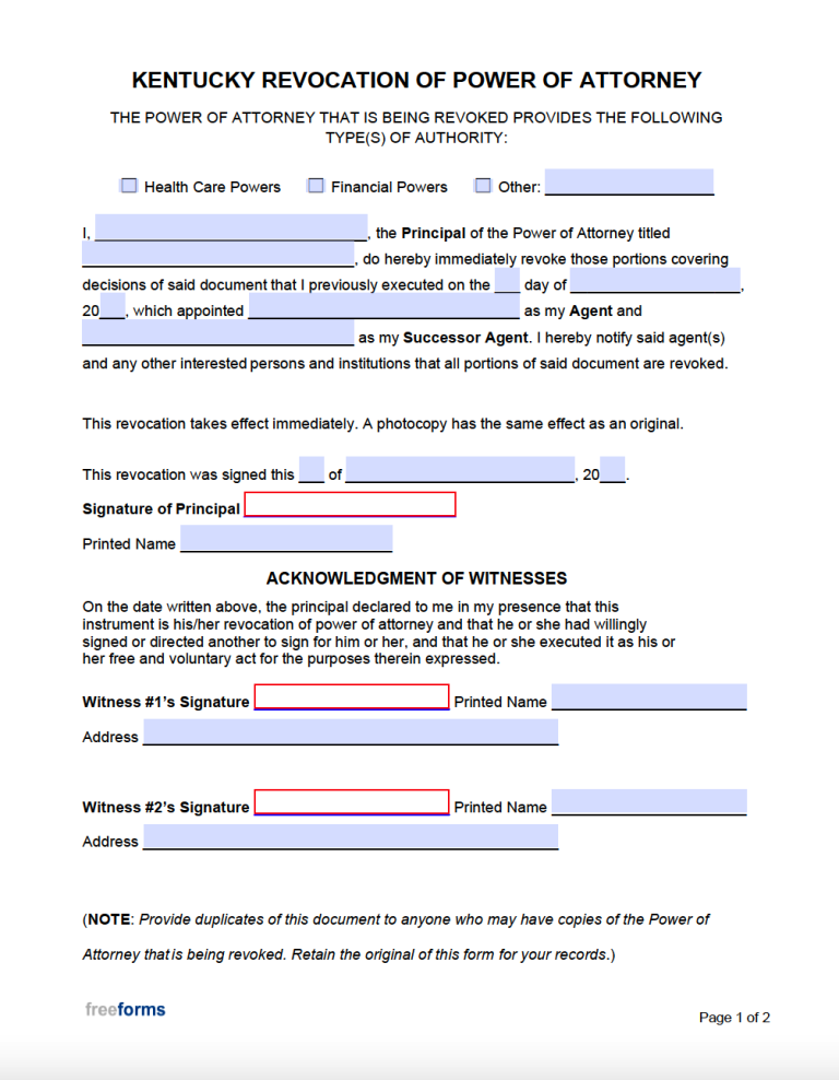 Free Kentucky Power of Attorney Forms PDF WORD