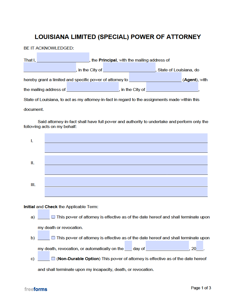 Free Louisiana Power of Attorney Forms PDF WORD