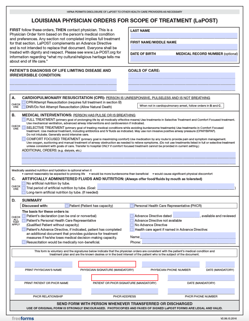 Free Louisiana Advance Directive Form (Medical POA & Living Will) | PDF