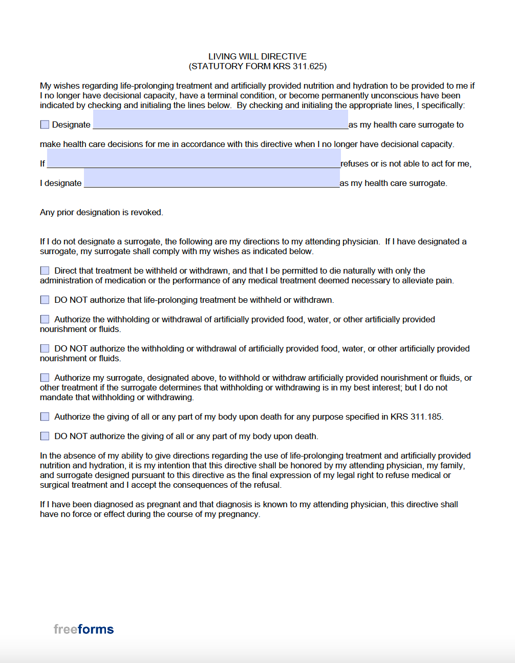 Free kentucky advance directive form medical poa living will pdf