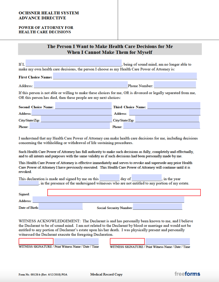 Louisiana Medical Power Of Attorney Form