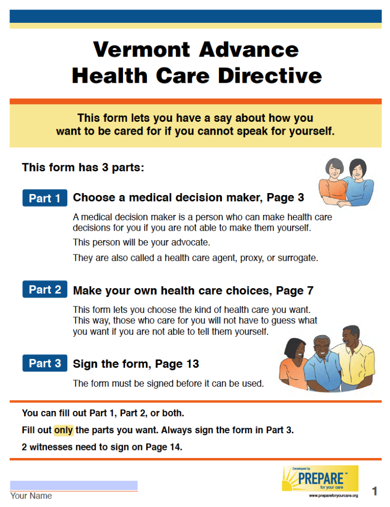 Free Vermont Advance Directive Form Medical POA Living Will PDF