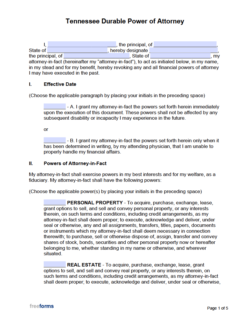 Free Tennessee Power of Attorney Forms | PDF | Word