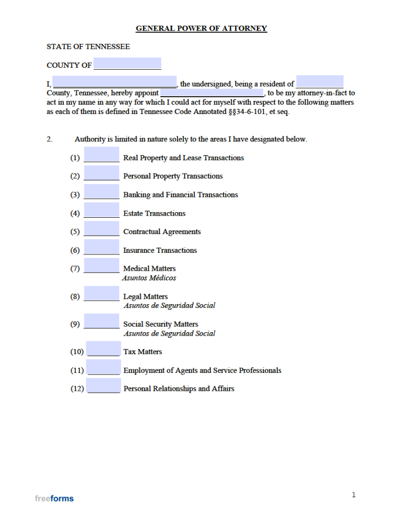 Free Tennessee General Financial Power Of Attorney Form PDF WORD   Tennessee General Power Of Attorney Form Version 1 790x1024 