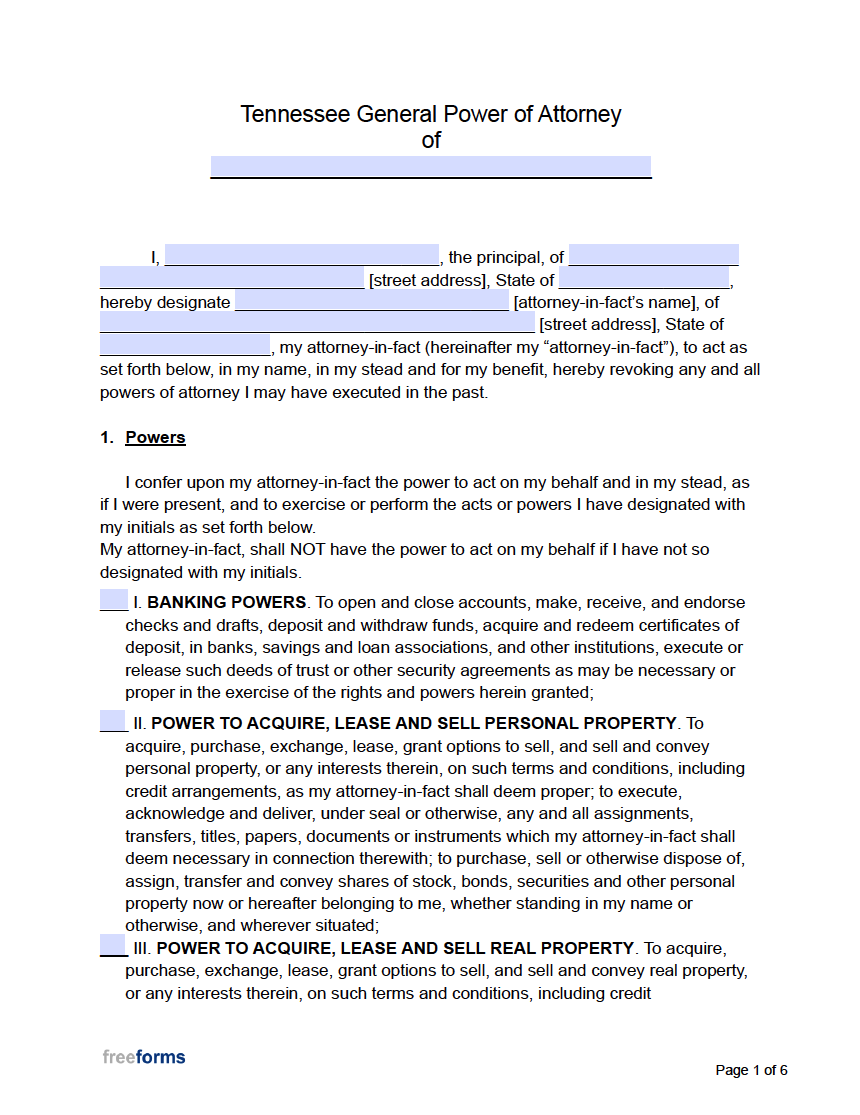 Free Tennessee General Financial Power Of Attorney Form PDF WORD