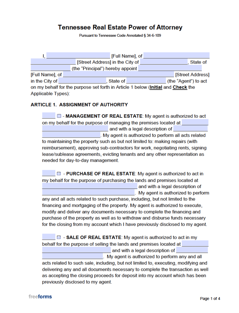 Free Tennessee Power Of Attorney Forms Pdf Word 3423