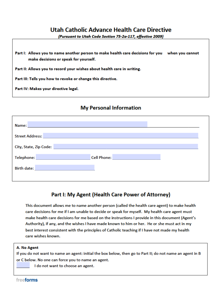 Free Utah Advance Directive Form (Medical POA & Living Will) PDF WORD