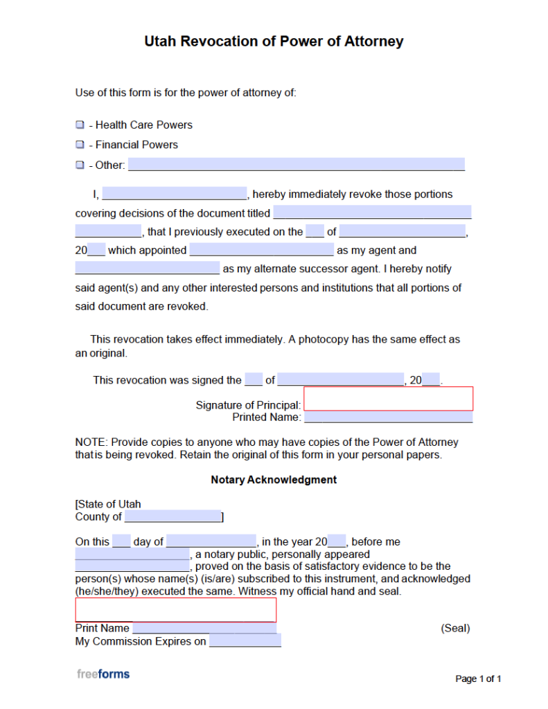 Free utah motor vehicle power of attorney form pdf word