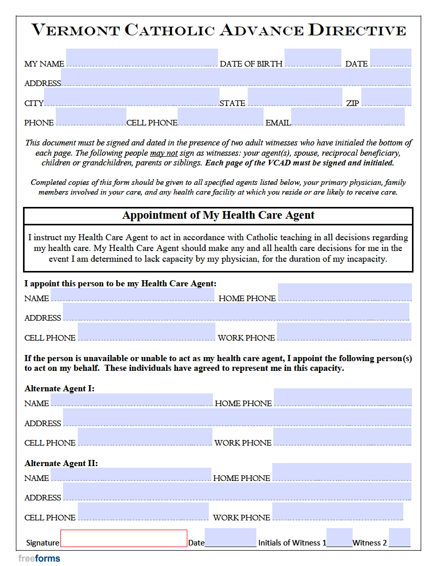 Free Vermont Advance Directive Form (Medical POA & Living Will) | PDF