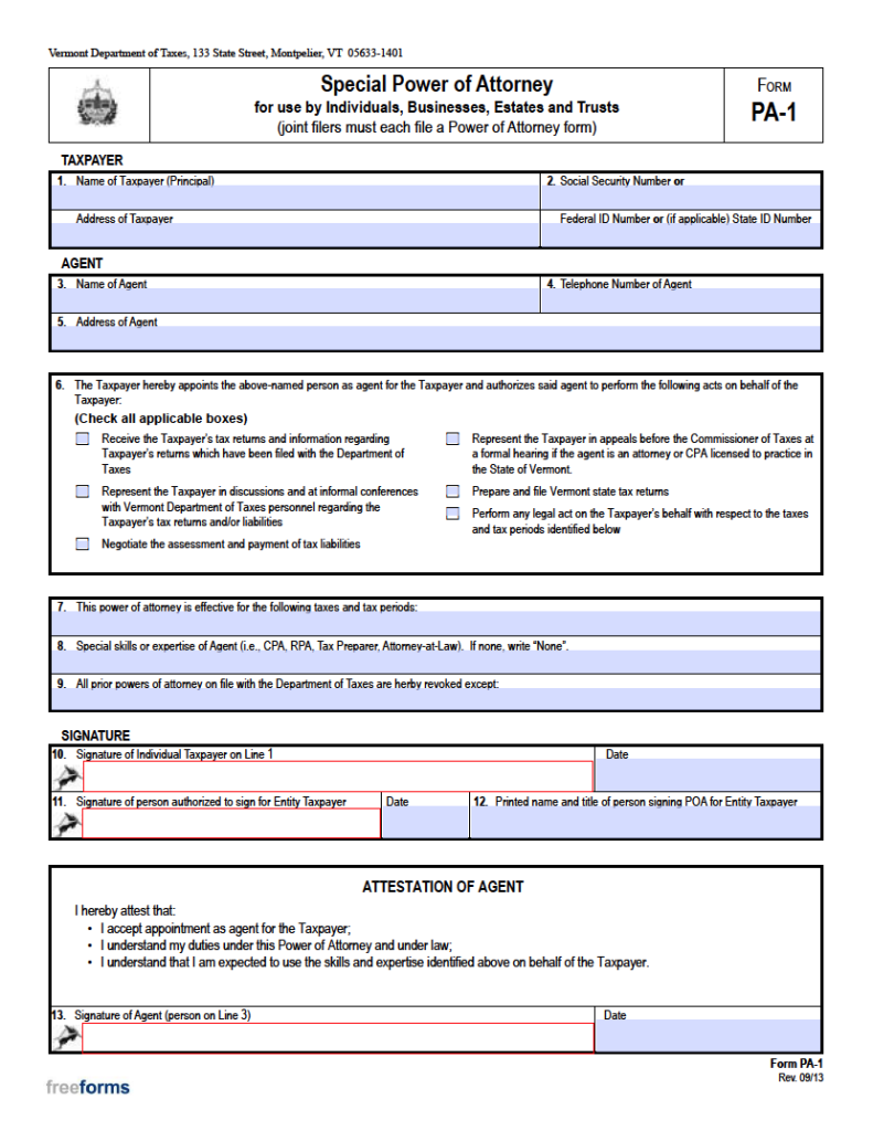 Free Vermont Power Of Attorney Forms Pdf Word 3366