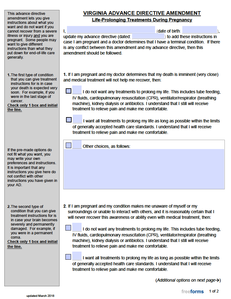 Free Virginia Advance Directive Form (Medical POA & Living Will) | PDF