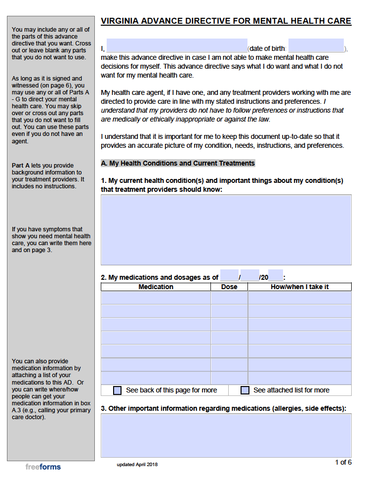 Free Virginia Advance Directive Form (Medical POA & Living Will) PDF