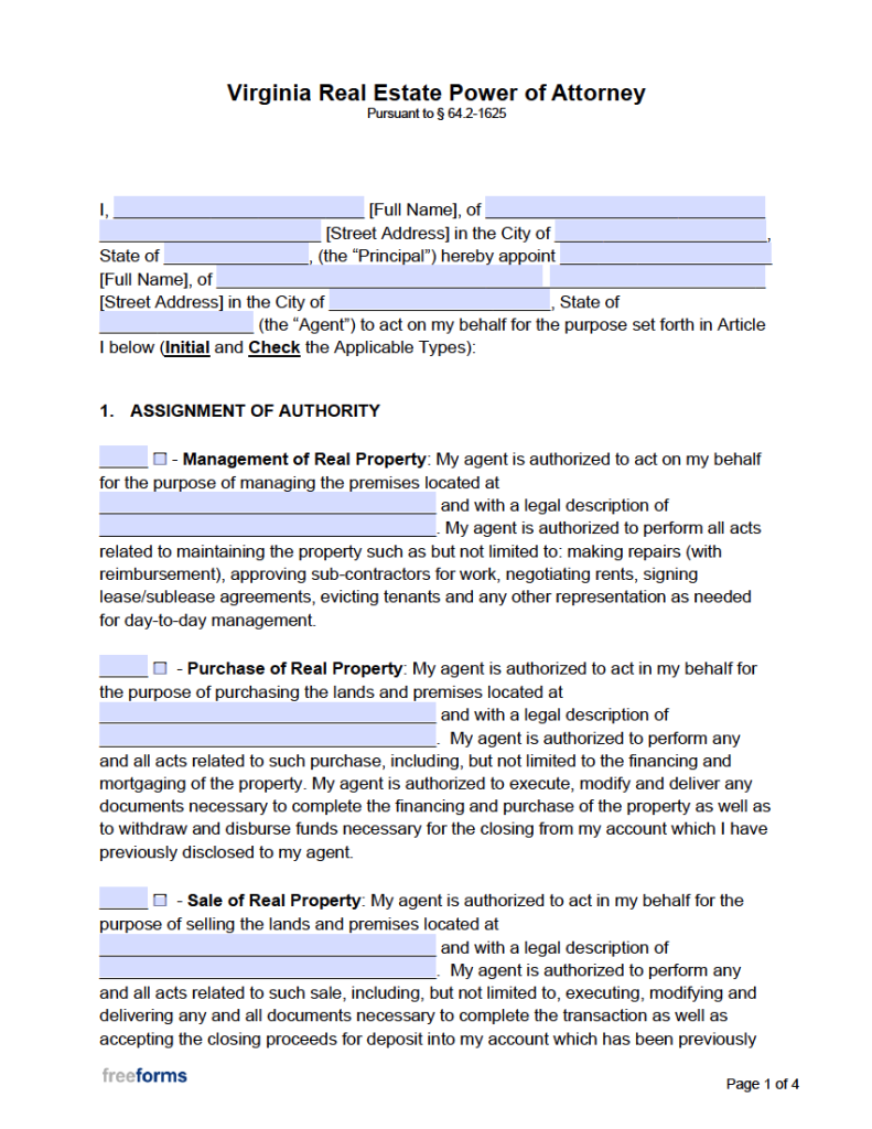 Free Virginia Power of Attorney Forms | PDF | WORD