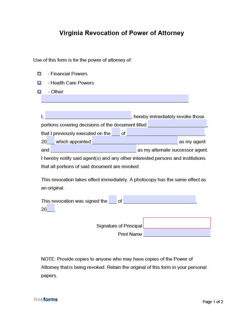 Free Virginia Revocation Of Power Of Attorney Form PDF WORD