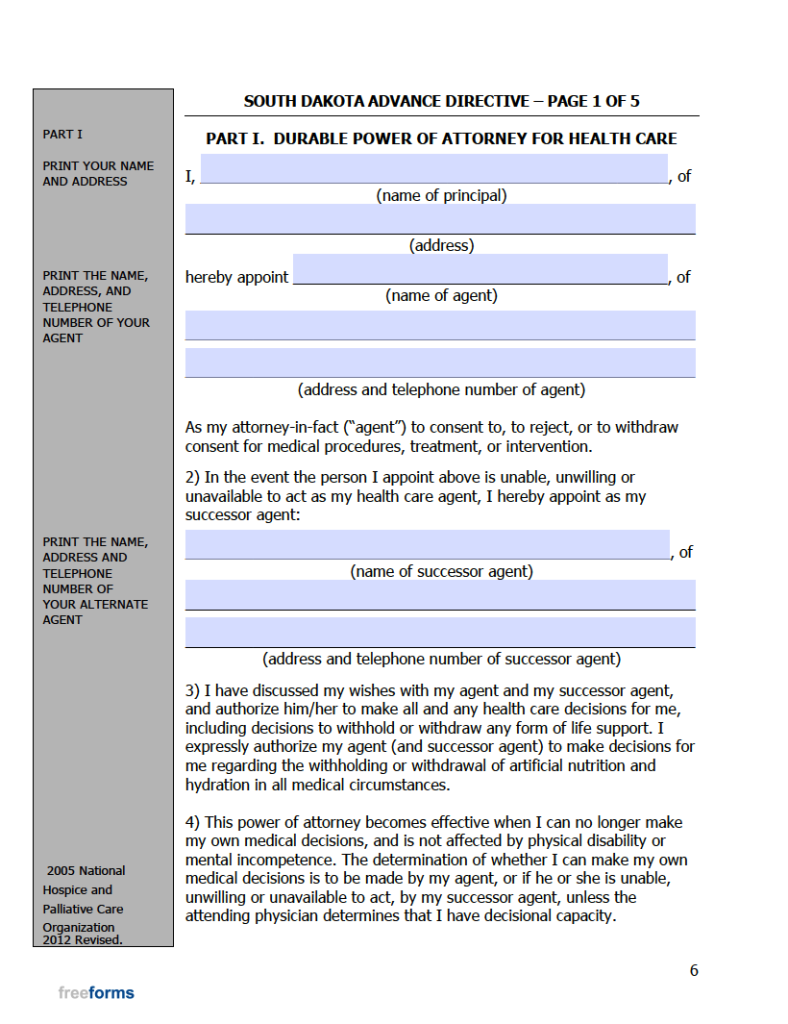 Free South Dakota Advance Directive Form (Medical POA & Living Will) | PDF