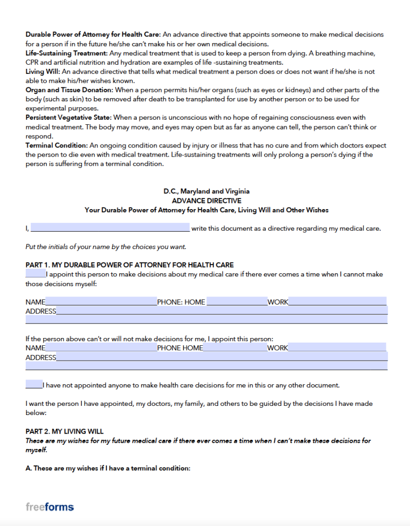 Free Maryland Advance Directive Form (Medical POA & Living Will) PDF