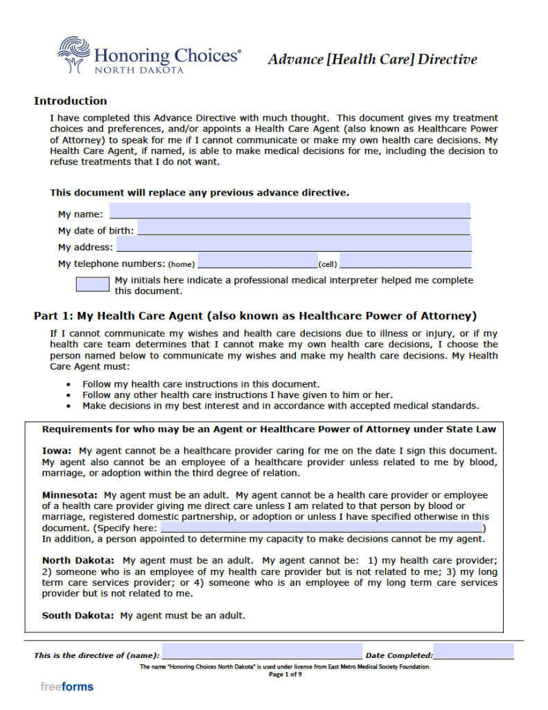 Free South Dakota Advance Directive Form (Medical POA & Living Will) | PDF