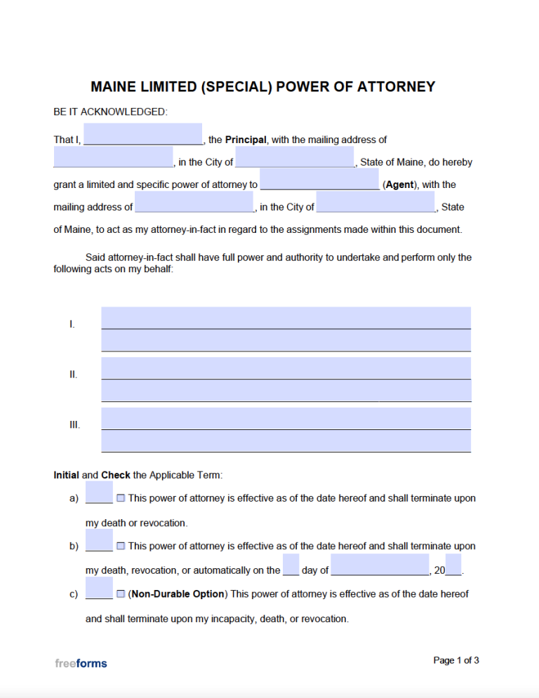 Free Maine Power of Attorney Forms | PDF | WORD