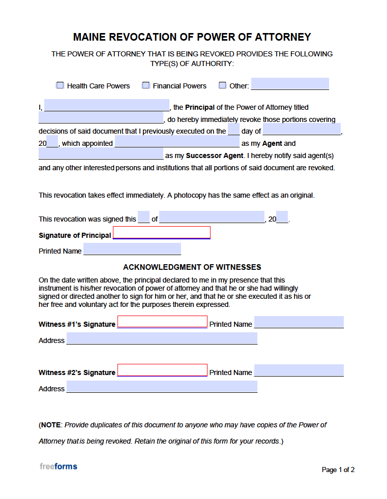 Free Maine Power of Attorney Forms PDF WORD