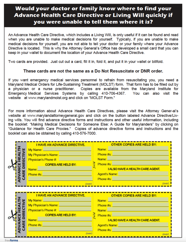 Free Maryland Advance Directive Form (Medical POA & Living Will) | PDF ...