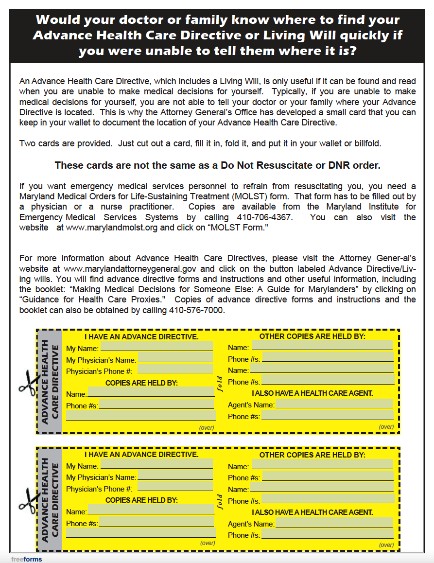 Free Maryland Advance Directive Form (Medical POA & Living Will) PDF