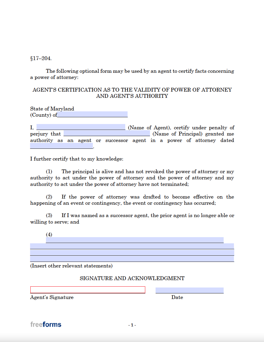 Free Maryland Durable (financial) Power Of Attorney Form 