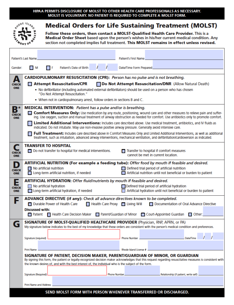 Free Rhode Island Living Will Form Pdf Word