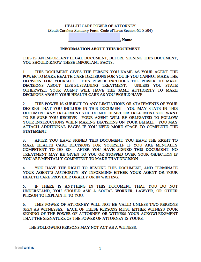 Free South Carolina Medical Power Of Attorney Form PDF Free south carolina medical power of attorney form pdf