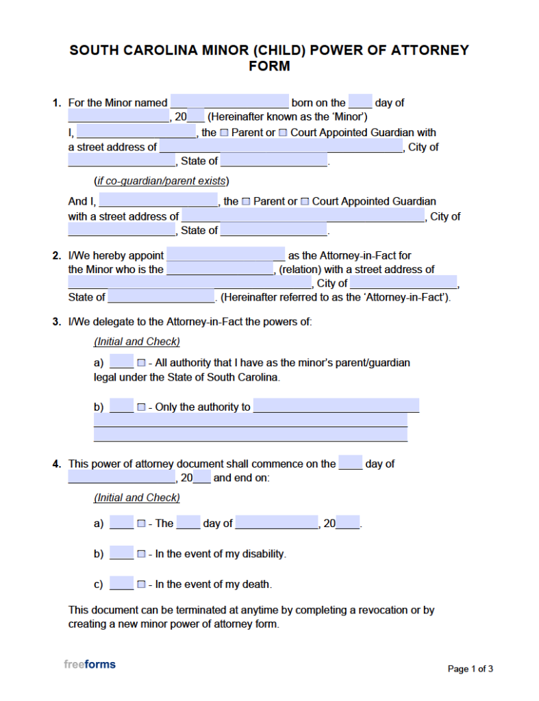 Free South Carolina Power of Attorney Forms | PDF | WORD