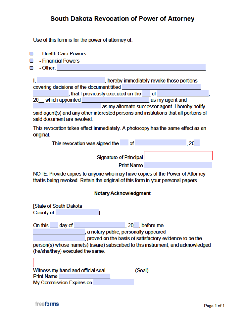 Free South Dakota Power of Attorney Forms PDF WORD