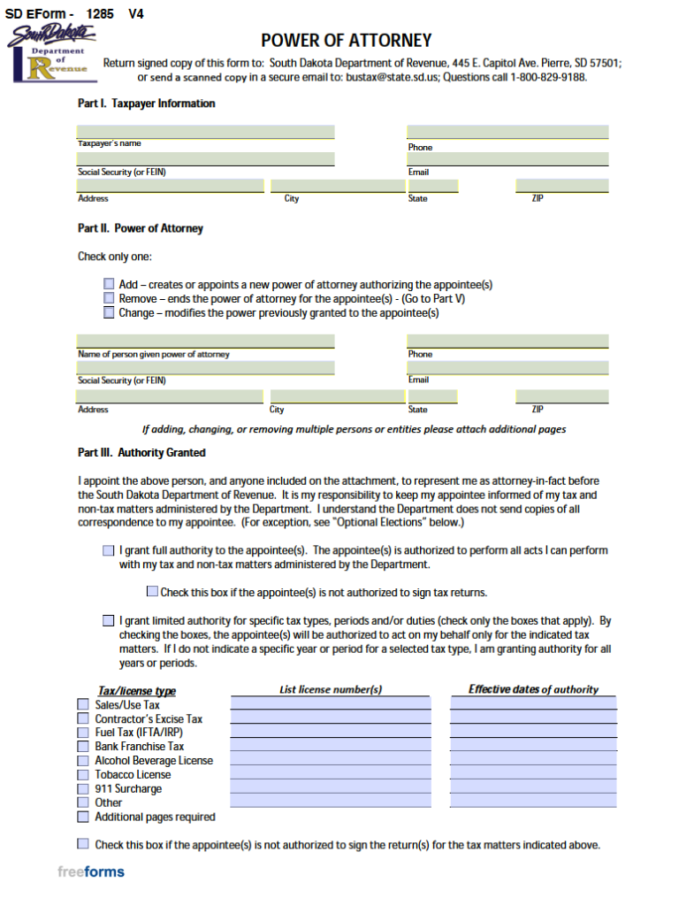 Free South Dakota Power Of Attorney Forms PDF WORD