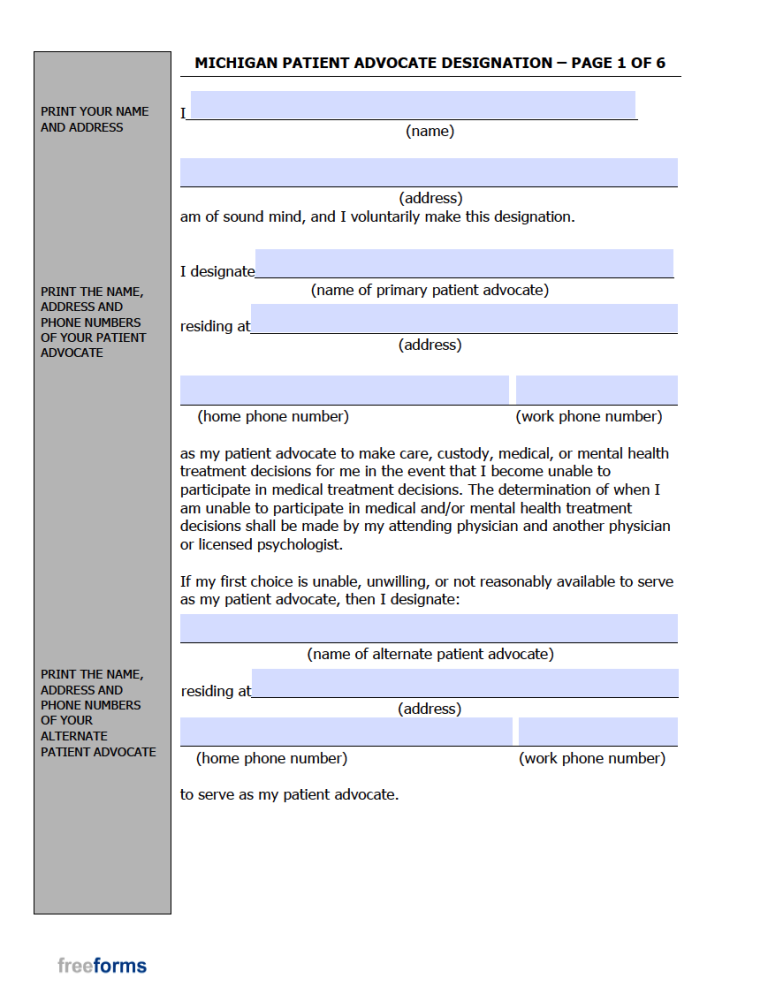 Free Michigan Advance Directive Form Medical POA Living Will PDF WORD