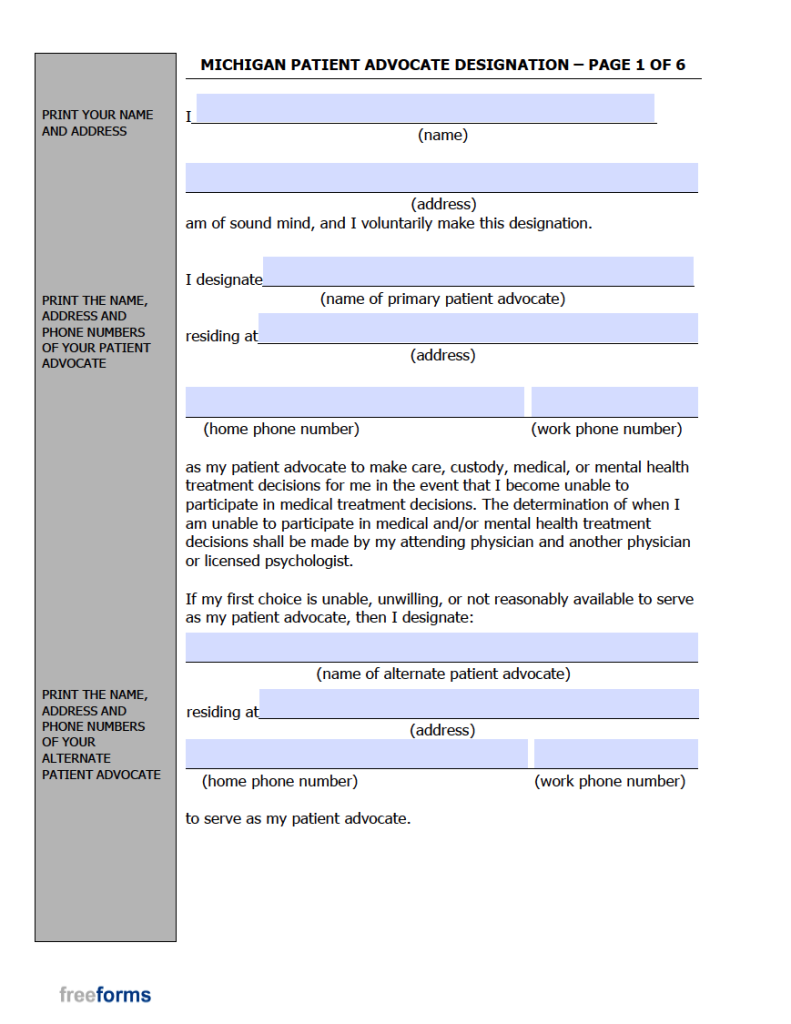 Michigan Advance Directive Printable Form Printable World Holiday