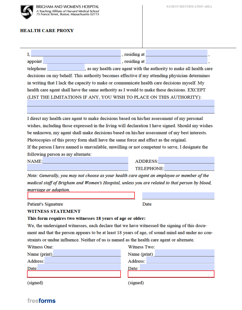 Free Massachusetts Advance Directive Form (medical Poa & Living Will) 