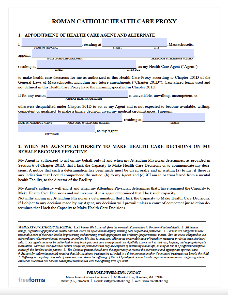 Free Massachusetts Advance Directive Form (Medical POA & Living Will) PDF