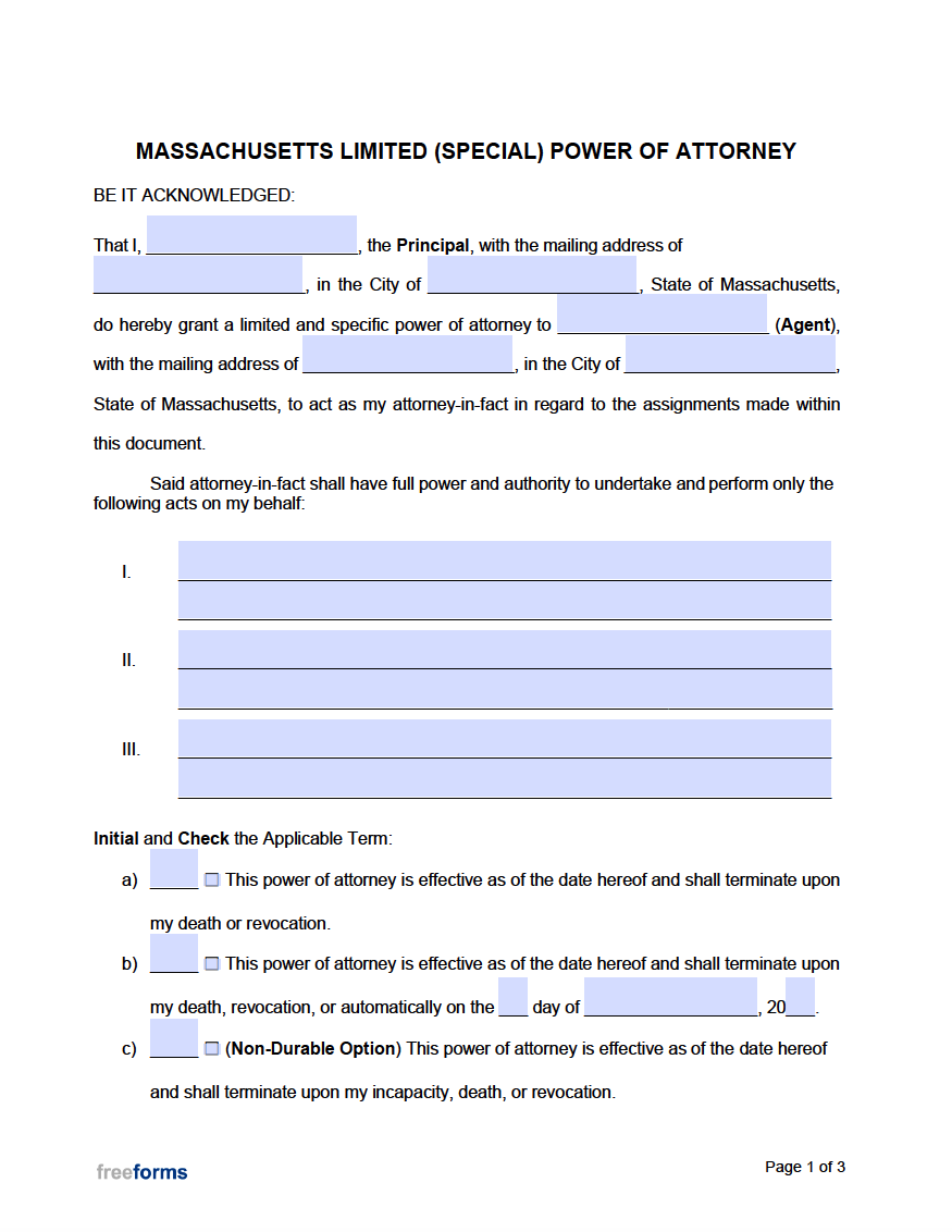 Free Massachusetts Power Of Attorney Forms PDF WORD