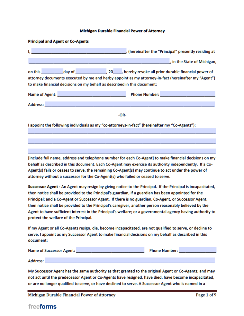 Medical Power Of Attorney Michigan Template