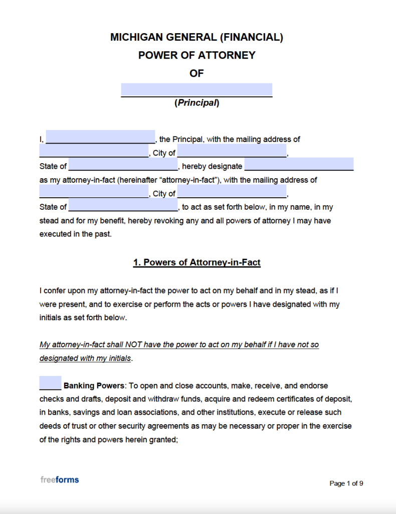 Free Michigan Power Of Attorney Forms Pdf