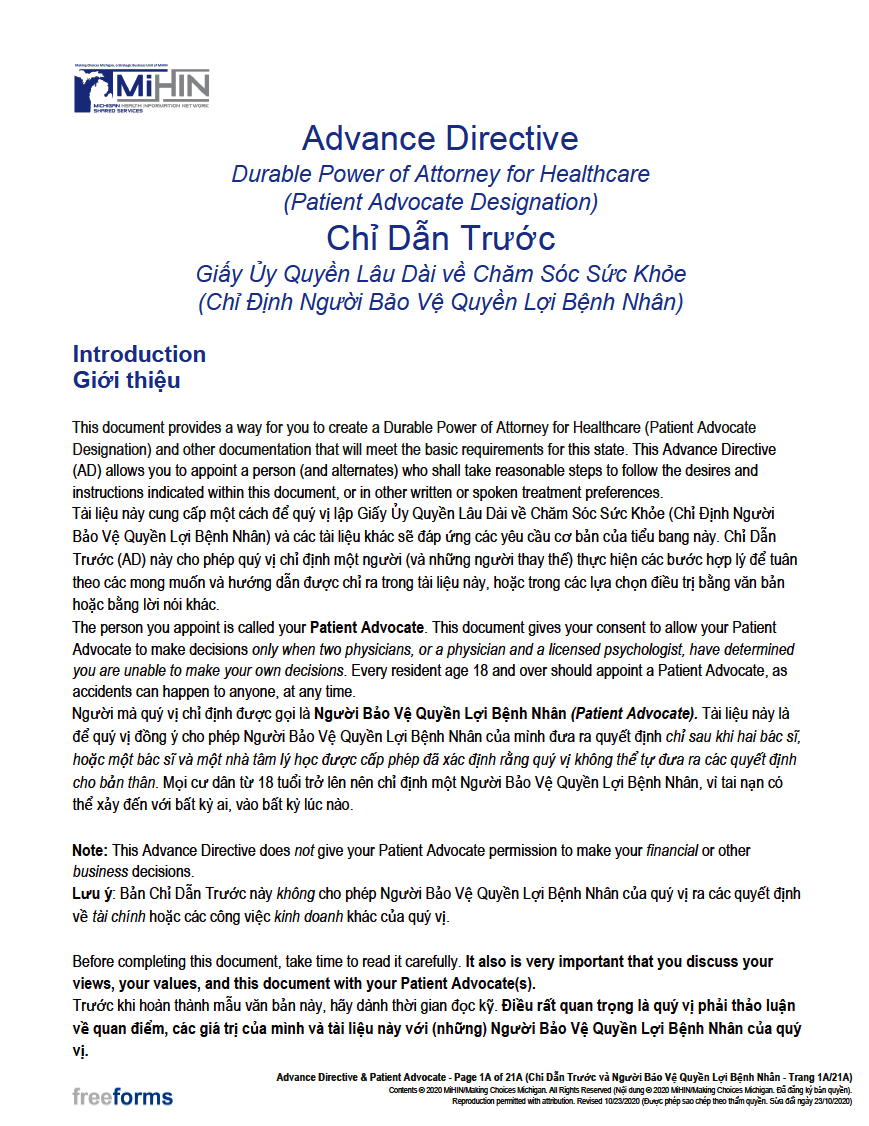 Free Michigan Advance Directive Form (Medical POA &amp; Living Will) | PDF ...