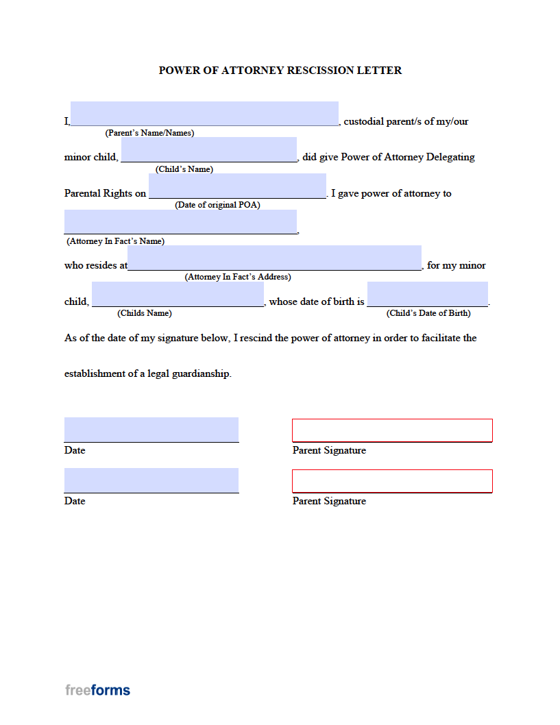 Free Michigan Minor Child Power of Attorney Form | PDF | WORD