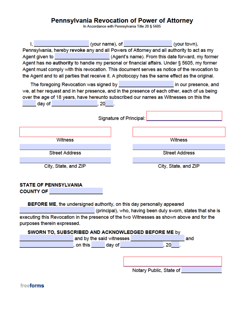 Free Pennsylvania Revocation of Power of Attorney Form | PDF | WORD