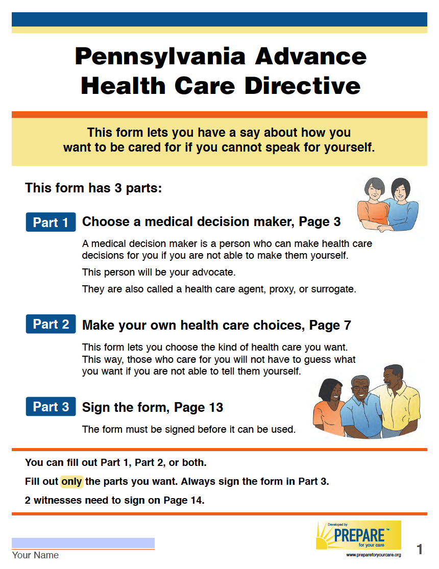 Free Pennsylvania Advance Directive Form (Medical POA & Living Will) PDF