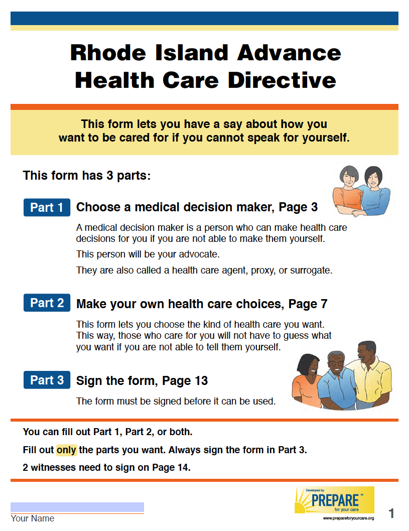 Free Rhode Island Advance Directive Form (Medical POA & Living Will) PDF