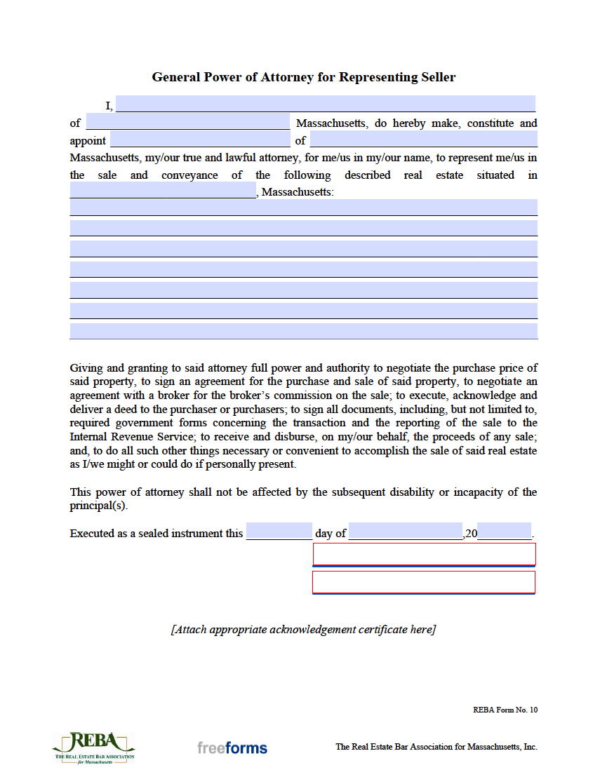 Free Massachusetts Real Estate Power of Attorney Form PDF WORD