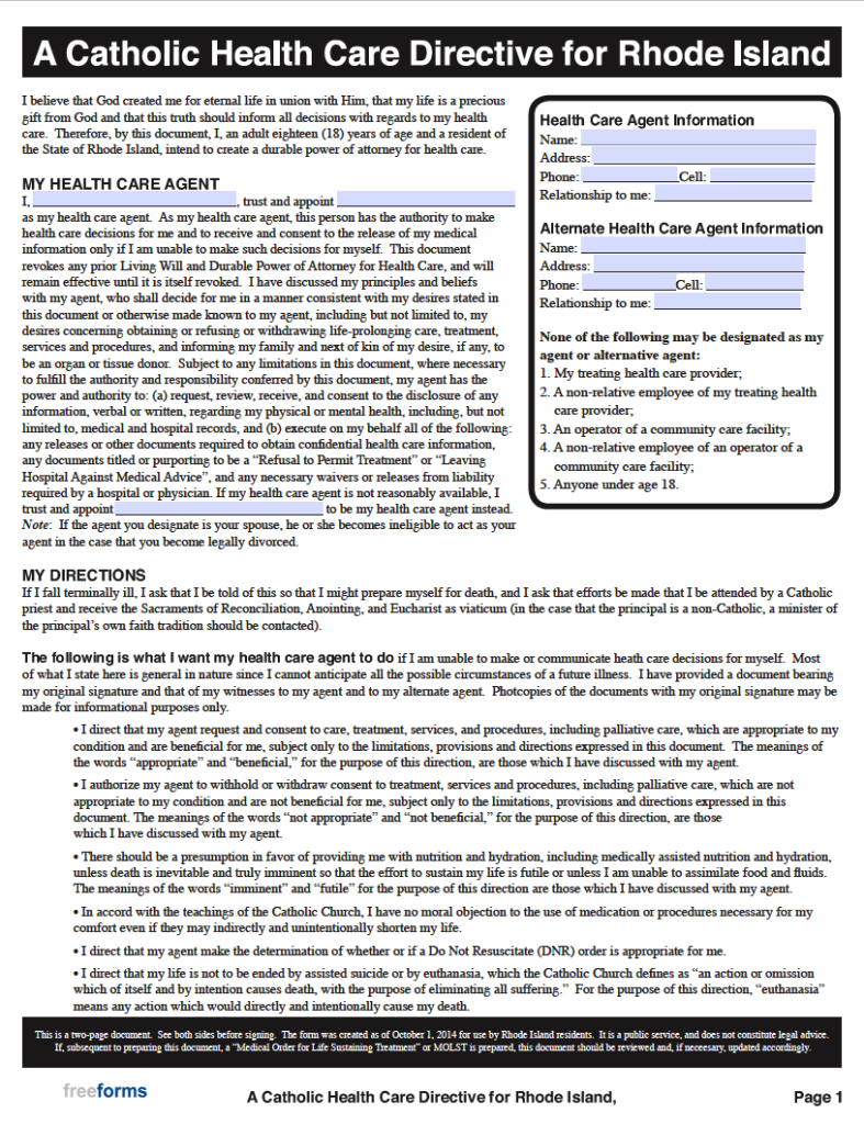 Free Rhode Island Advance Directive Form (Medical POA & Living Will) | PDF