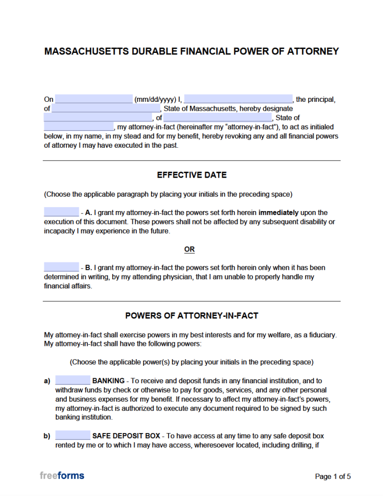 Free Massachusetts Durable Financial Power Of Attorney Form PDF WORD