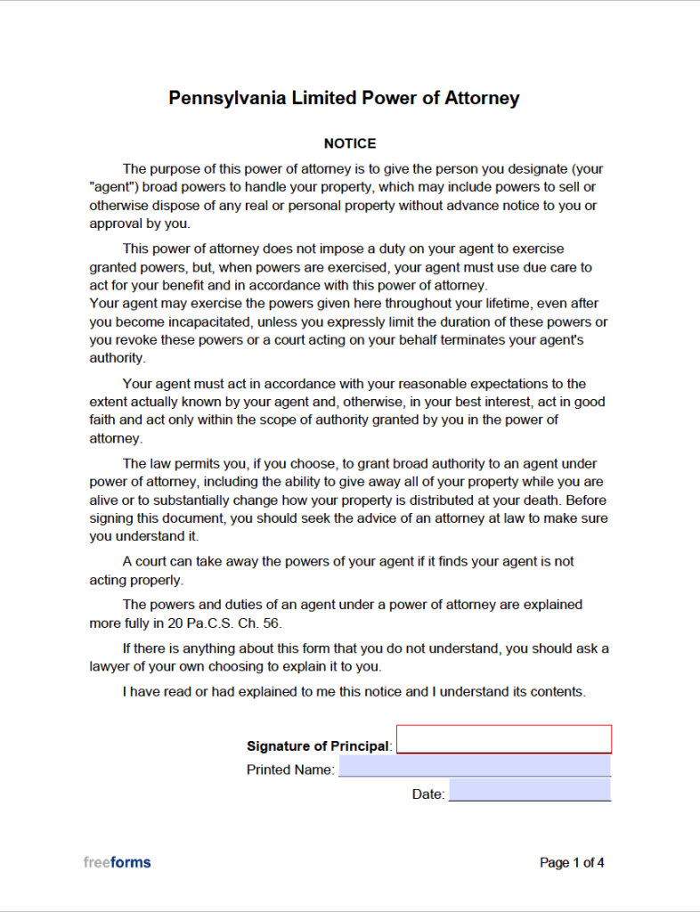 Free Pennsylvania Limited (Special) Power Of Attorney Form | PDF | WORD