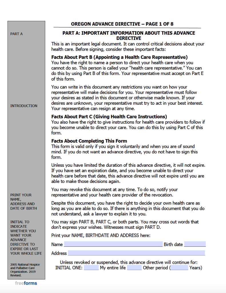 Free Oregon Advance Directive Form (Medical POA & Living Will) PDF