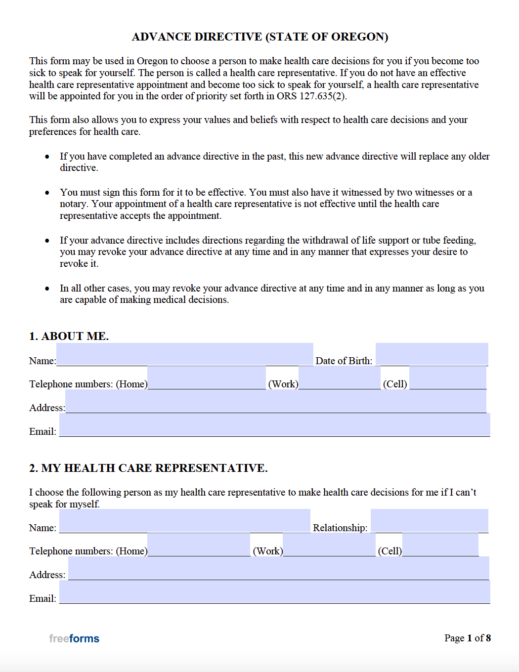 Free Oregon Advance Directive Form (Medical POA &amp; Living Will) | PDF